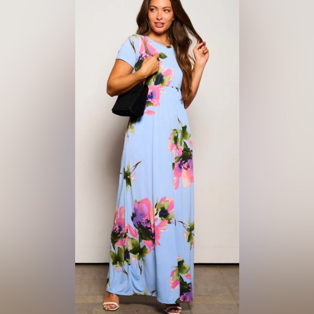 NWOT Bold Floral Maxi Dress With Pockets - Picture 1 of 6